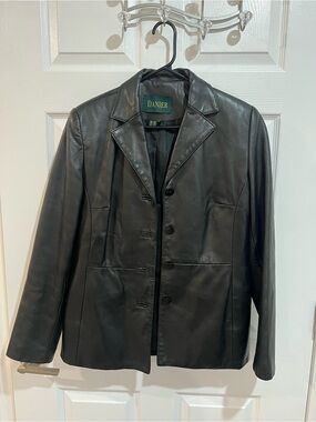 Vintage Danier Genuine Leather Blazer Jacket Black Made in Canada Size 10-12